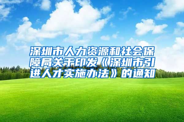 深圳市人力资源和社会保障局关于印发《深圳市引进人才实施办法》的通知