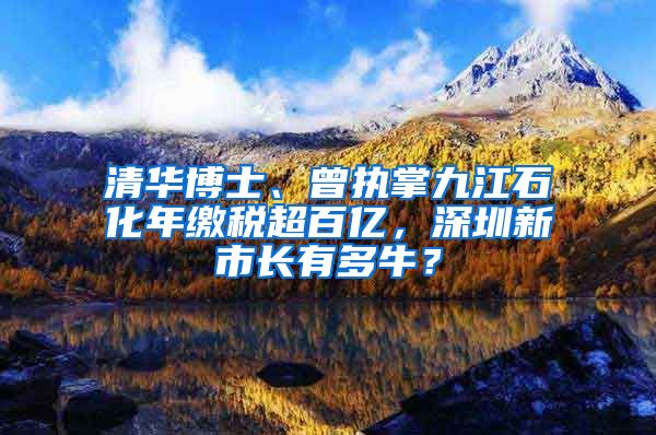 清华博士、曾执掌九江石化年缴税超百亿，深圳新市长有多牛？