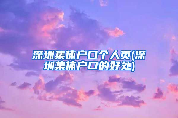 深圳集体户口个人页(深圳集体户口的好处)