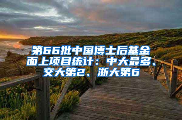 第66批中国博士后基金面上项目统计：中大最多、交大第2、浙大第6