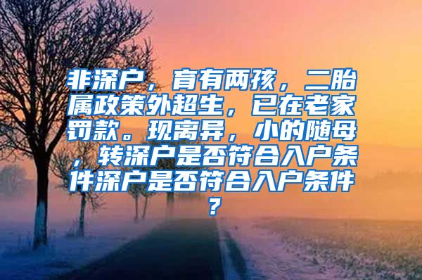 非深户，育有两孩，二胎属政策外超生，已在老家罚款。现离异，小的随母，转深户是否符合入户条件深户是否符合入户条件？