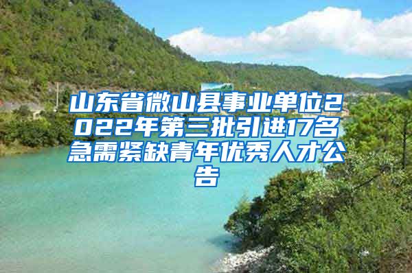 山东省微山县事业单位2022年第三批引进17名急需紧缺青年优秀人才公告