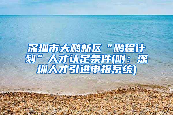 深圳市大鹏新区“鹏程计划”人才认定条件(附：深圳人才引进申报系统)