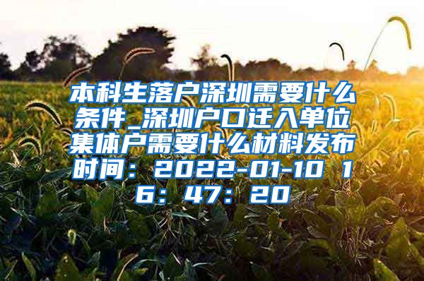 本科生落户深圳需要什么条件_深圳户口迁入单位集体户需要什么材料发布时间：2022-01-10 16：47：20