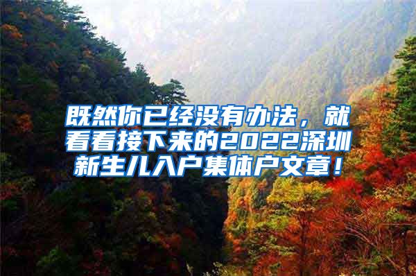 既然你已经没有办法，就看看接下来的2022深圳新生儿入户集体户文章！