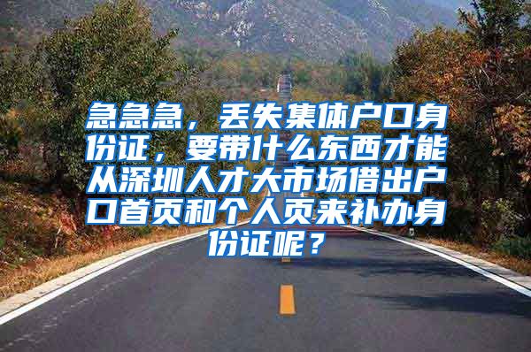 急急急，丢失集体户口身份证，要带什么东西才能从深圳人才大市场借出户口首页和个人页来补办身份证呢？