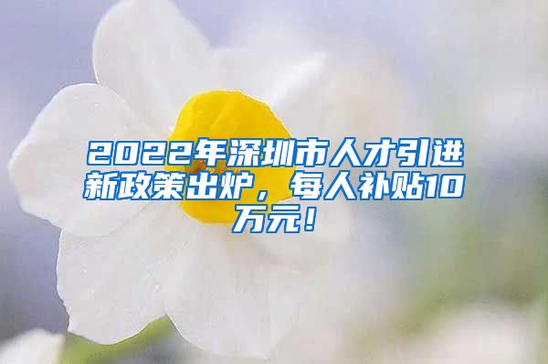 2022年深圳市人才引进新政策出炉，每人补贴10万元！