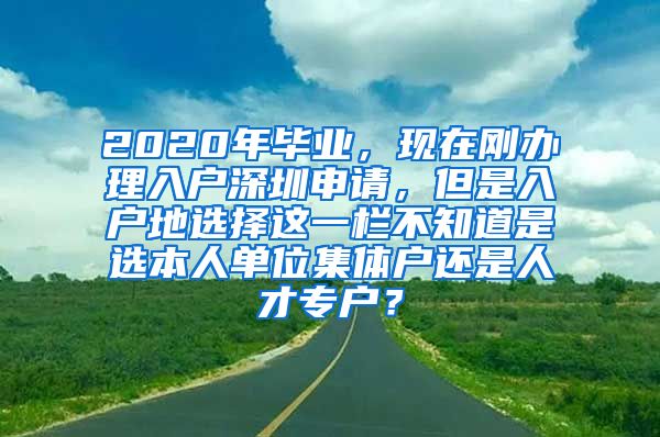 2020年毕业，现在刚办理入户深圳申请，但是入户地选择这一栏不知道是选本人单位集体户还是人才专户？