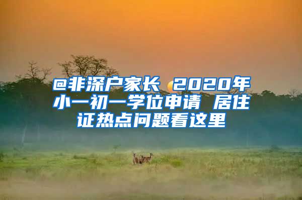 @非深户家长 2020年小一初一学位申请 居住证热点问题看这里