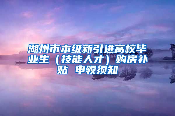 湖州市本级新引进高校毕业生（技能人才）购房补贴 申领须知