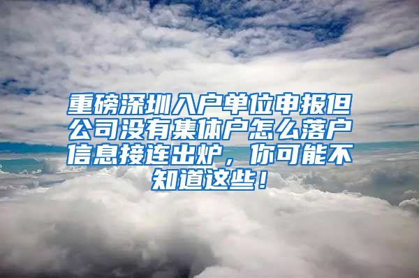 重磅深圳入户单位申报但公司没有集体户怎么落户信息接连出炉，你可能不知道这些！