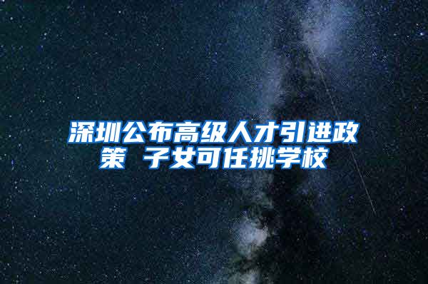 深圳公布高级人才引进政策 子女可任挑学校