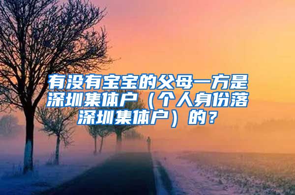 有没有宝宝的父母一方是深圳集体户（个人身份落深圳集体户）的？