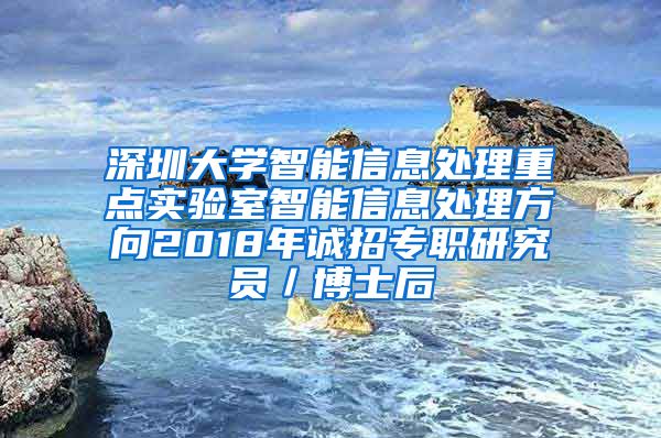 深圳大学智能信息处理重点实验室智能信息处理方向2018年诚招专职研究员／博士后