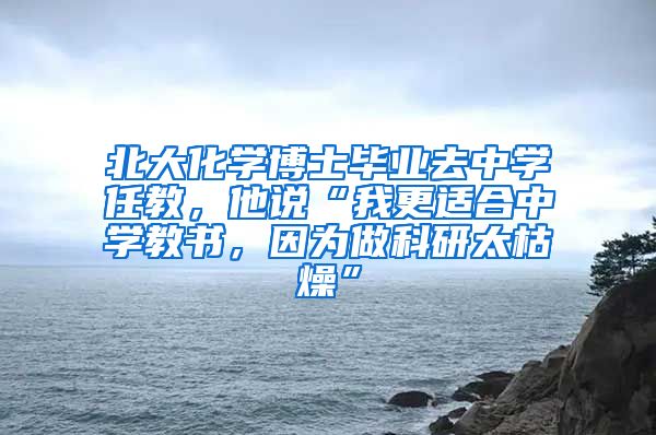 北大化学博士毕业去中学任教，他说“我更适合中学教书，因为做科研太枯燥”