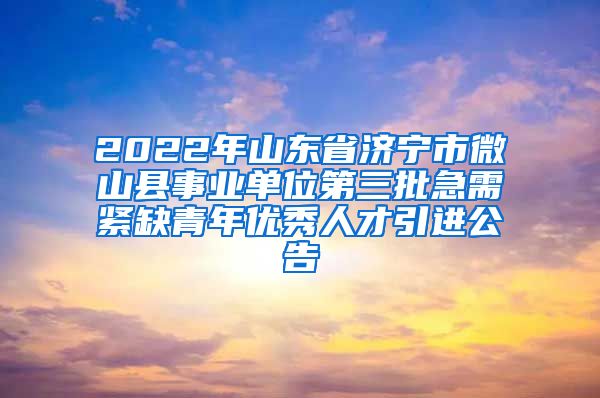 2022年山东省济宁市微山县事业单位第三批急需紧缺青年优秀人才引进公告