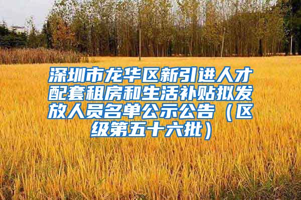 深圳市龙华区新引进人才配套租房和生活补贴拟发放人员名单公示公告（区级第五十六批）