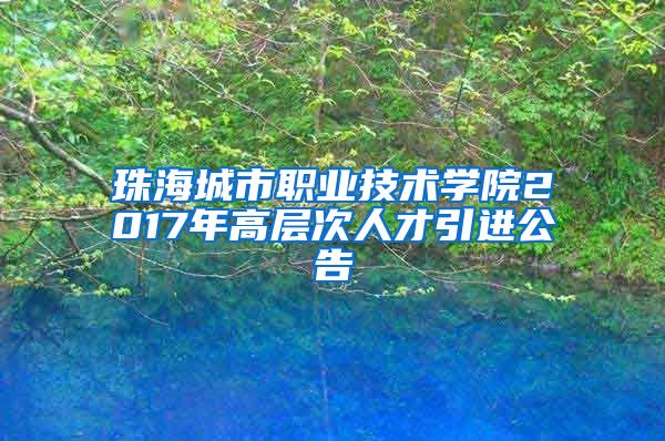 珠海城市职业技术学院2017年高层次人才引进公告