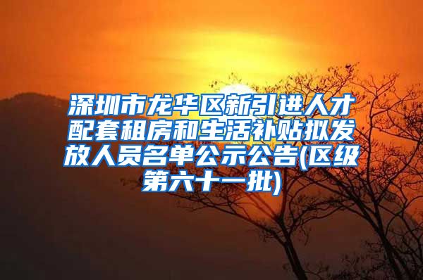 深圳市龙华区新引进人才配套租房和生活补贴拟发放人员名单公示公告(区级第六十一批)