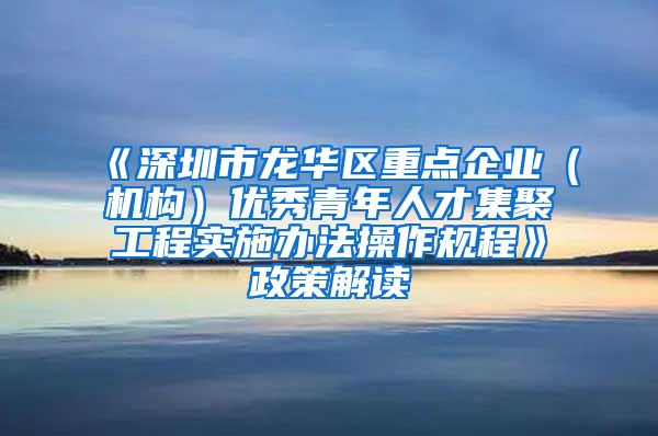 《深圳市龙华区重点企业（机构）优秀青年人才集聚工程实施办法操作规程》政策解读