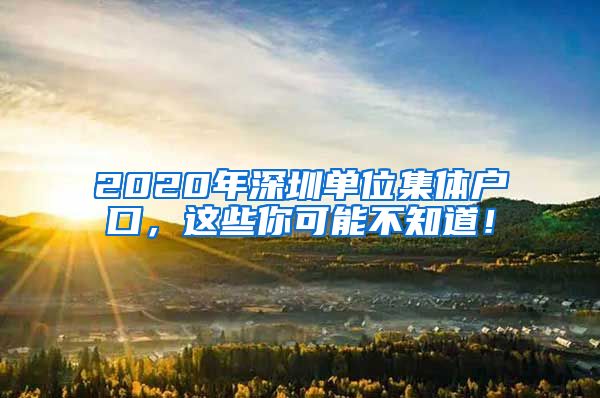 2020年深圳单位集体户口，这些你可能不知道！