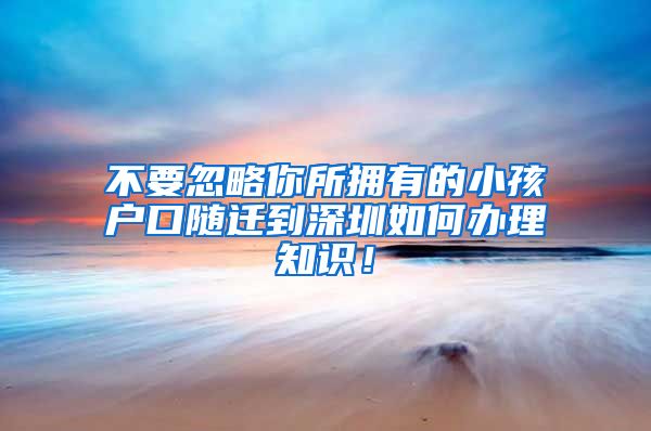 不要忽略你所拥有的小孩户口随迁到深圳如何办理知识！